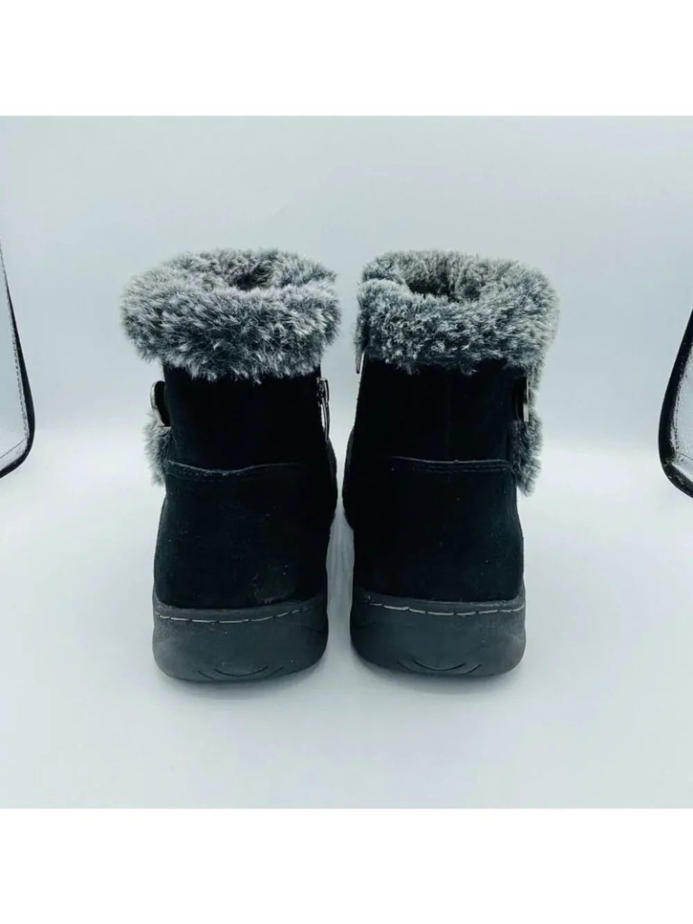 Khombu Shoes Womens Size 9 M Black iris Leather Faux Fur Boots Ankle Booties Zip
